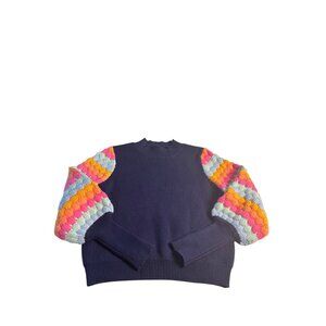 Anthropologie THML women’s S Navy Sweater Colorful Bishop Sleeves & Mock Neck